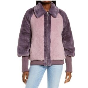 UGG Augusta Faux Fur Faux Shearling Baseball Jacket Size M Medium Sherpa